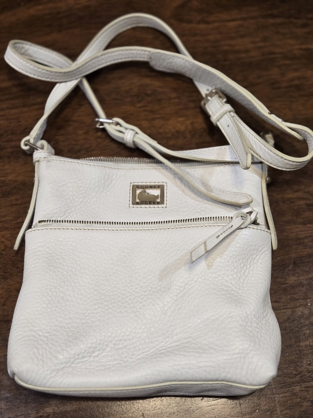 Dooney & Bourke White Pebble Letter Carrier Leather Crossbody Bag
